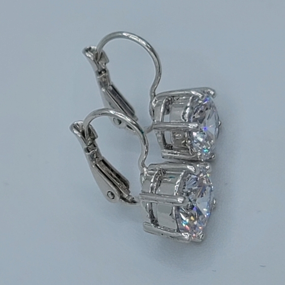 Silvertone Crystal Leverback Earrings #1332 - Picture 10 of 13